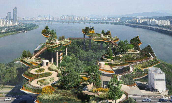 Heatherwick přestaví ostrov uprostřed Soulu na veřejný park plný klikatých cest a vyhlídkových plošin